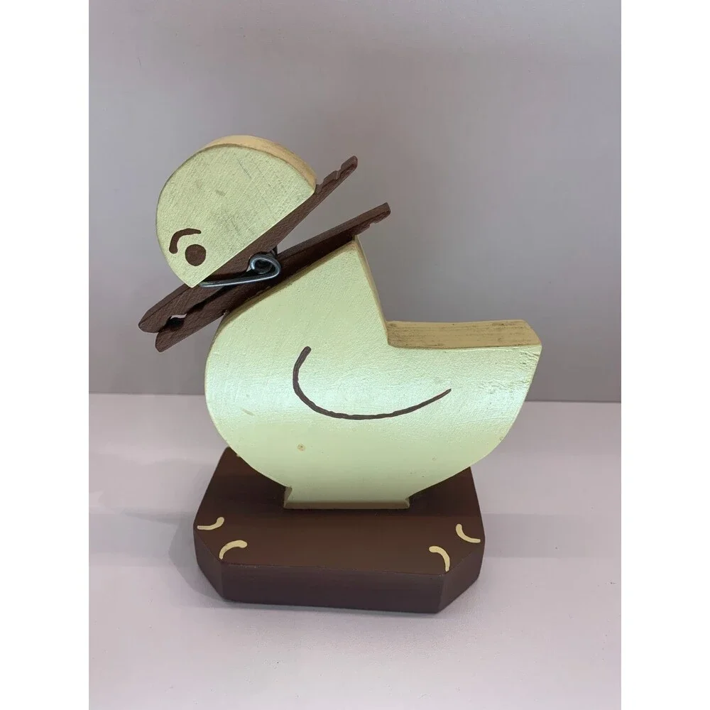 VTG Handmade Wood Duck Recipe Card Holder Clothespin Cottage Kitchen Decor Art